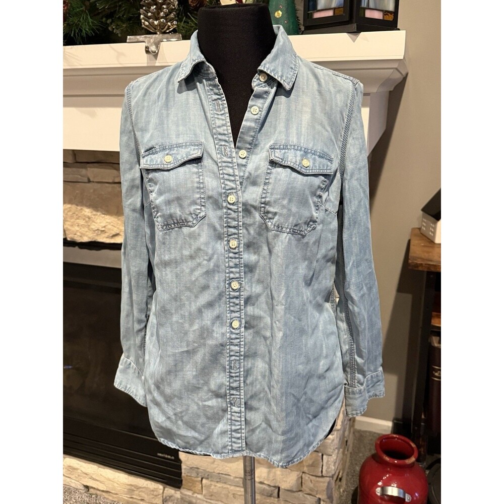 Talbots Denim Shirt Women SP Blue Button Down Western Classic Casual Pockets